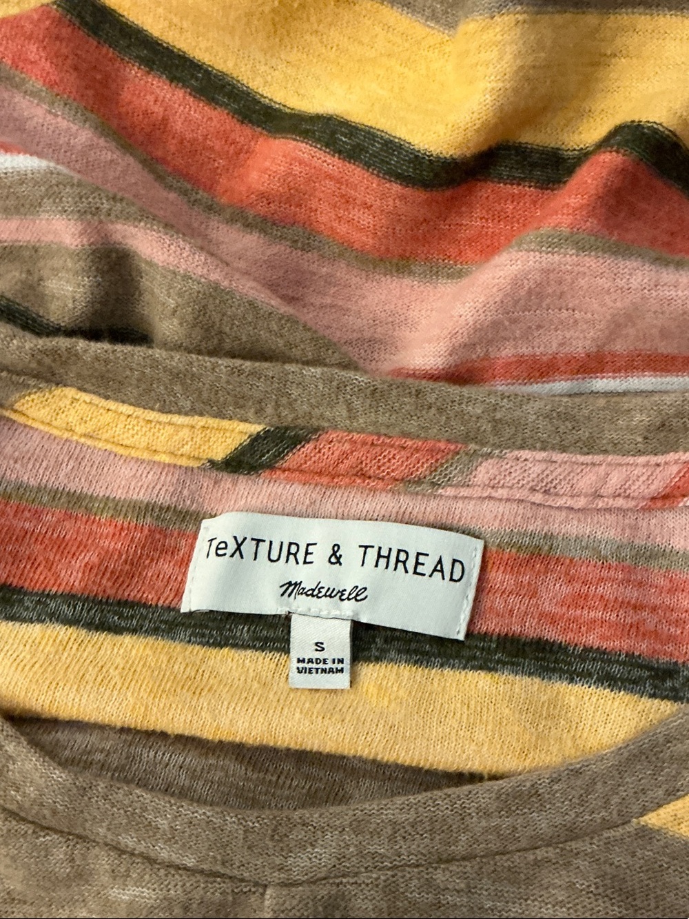 Madewell Striped Tie-Front Short Sleeve Tee in Brown, Yellow & Coral Size Small - Picture 3 of 6